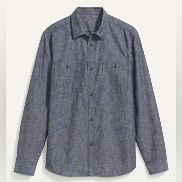 Old Navy Blue Button-Down Chambray Shirt - Men’s Size S - Picture 1 of 10